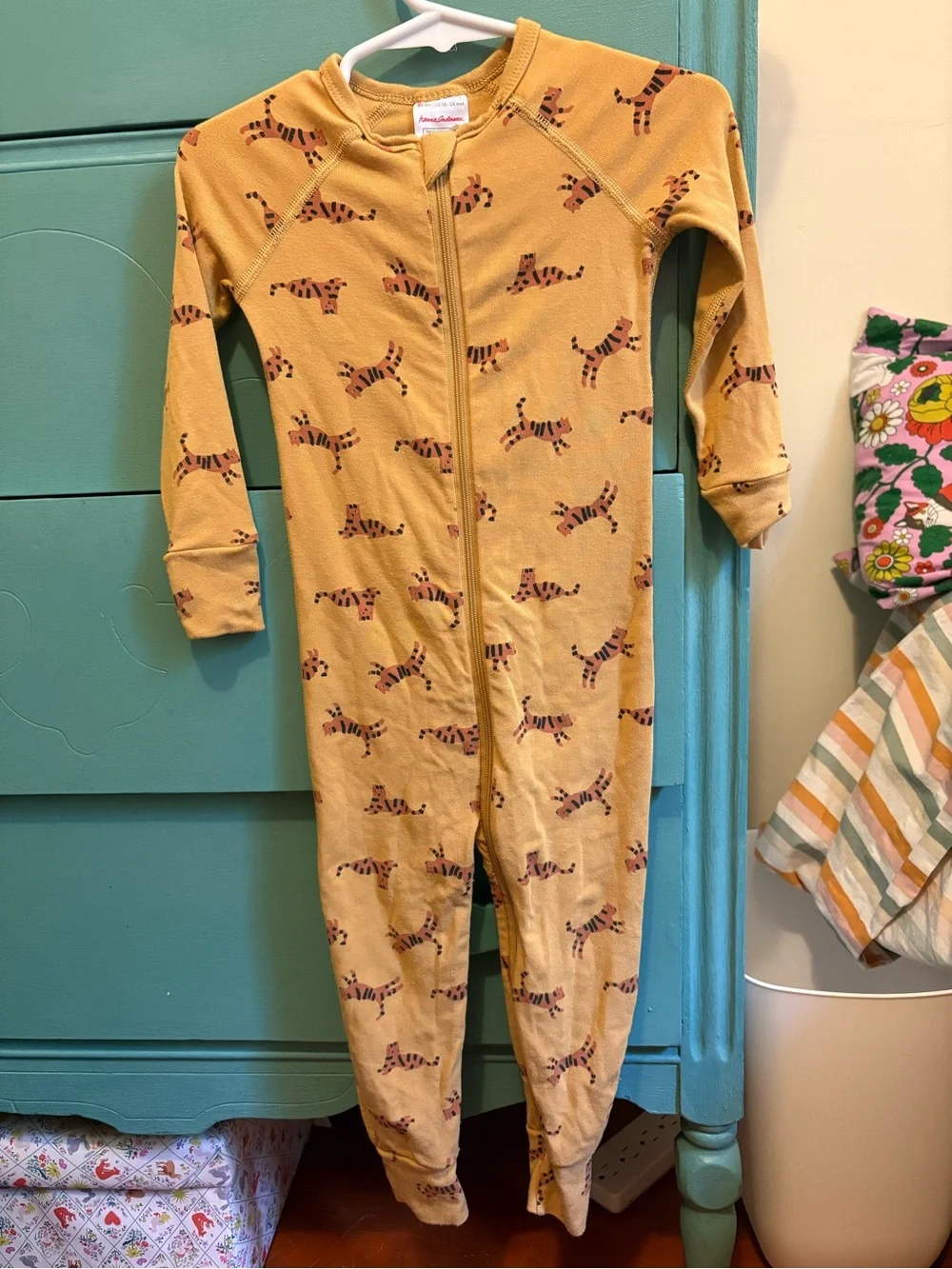 Hanna Andersson Mustard Tiger Zip One-Piece Pajamas